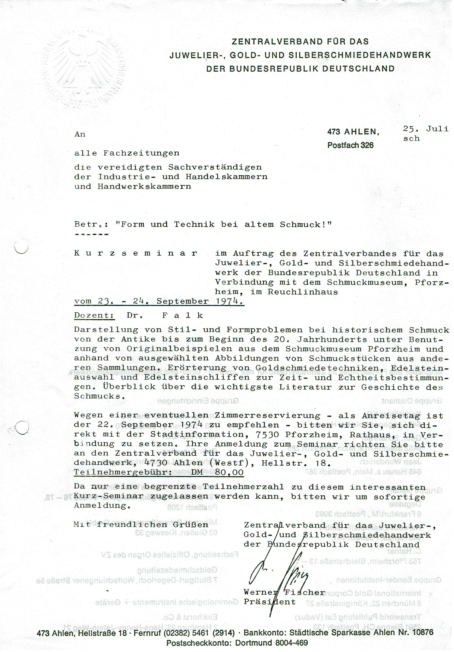 Einladung zum ersten Seminar in Pforzheim 1974